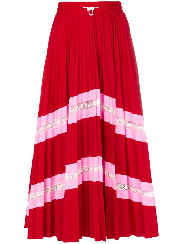 Valentino Patterned Pleated Midi Skirt - Red