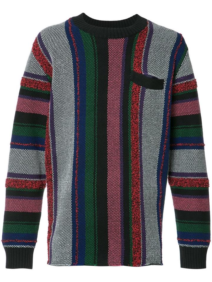 Sacai Vertical Stripe Jumper, Men's, Size: 4, Grey, Cotton/acrylic