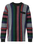 Sacai Vertical Stripe Jumper, Men's, Size: 4, Grey, Cotton/acrylic