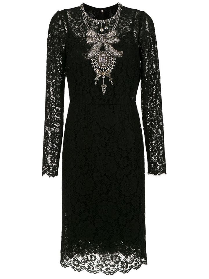 Dolce & Gabbana Crystal Embellished Lace Dress - Black
