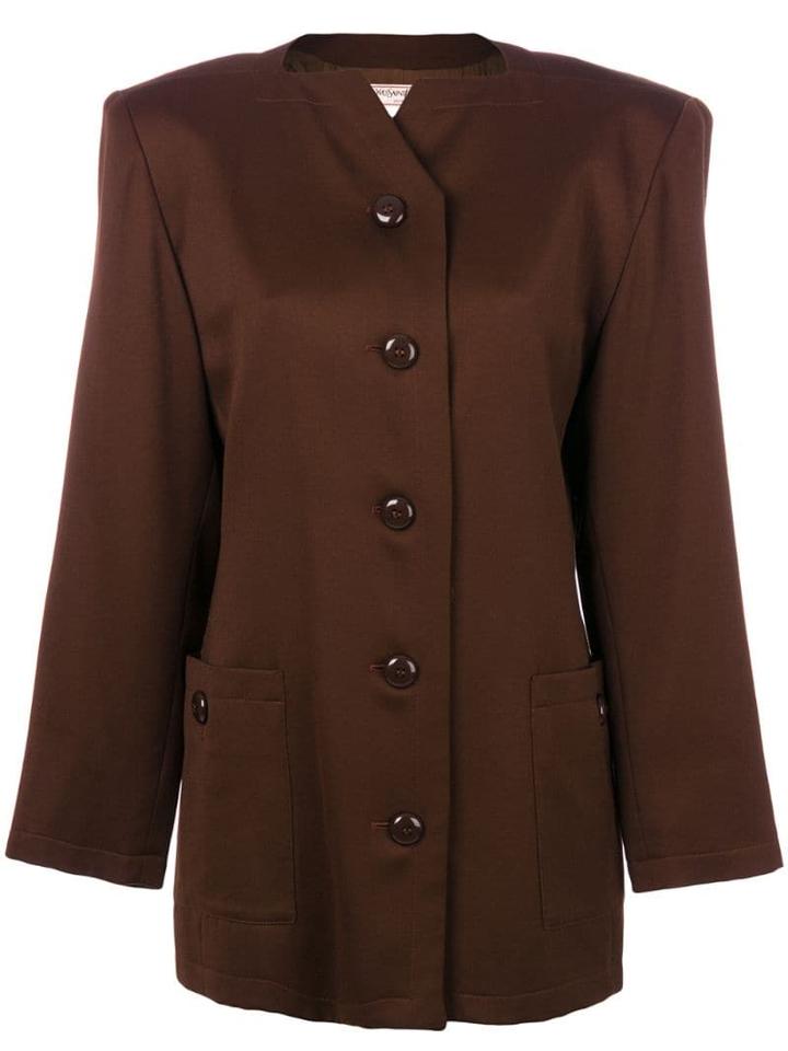 Yves Saint Laurent Pre-owned Boxy Jewel Necked Blazer - Brown