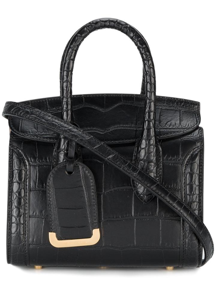 Alexander Mcqueen Mini Black Embossed Heroine Tote