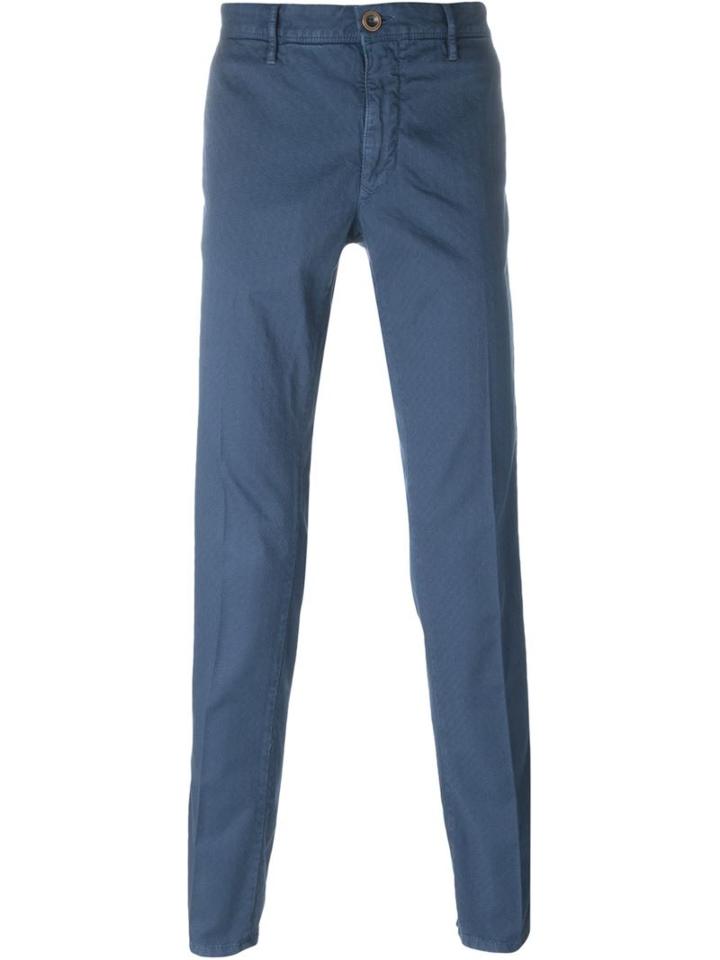 Incotex Front Pleat Trousers, Men's, Size: 33, Blue, Cotton/spandex/elastane