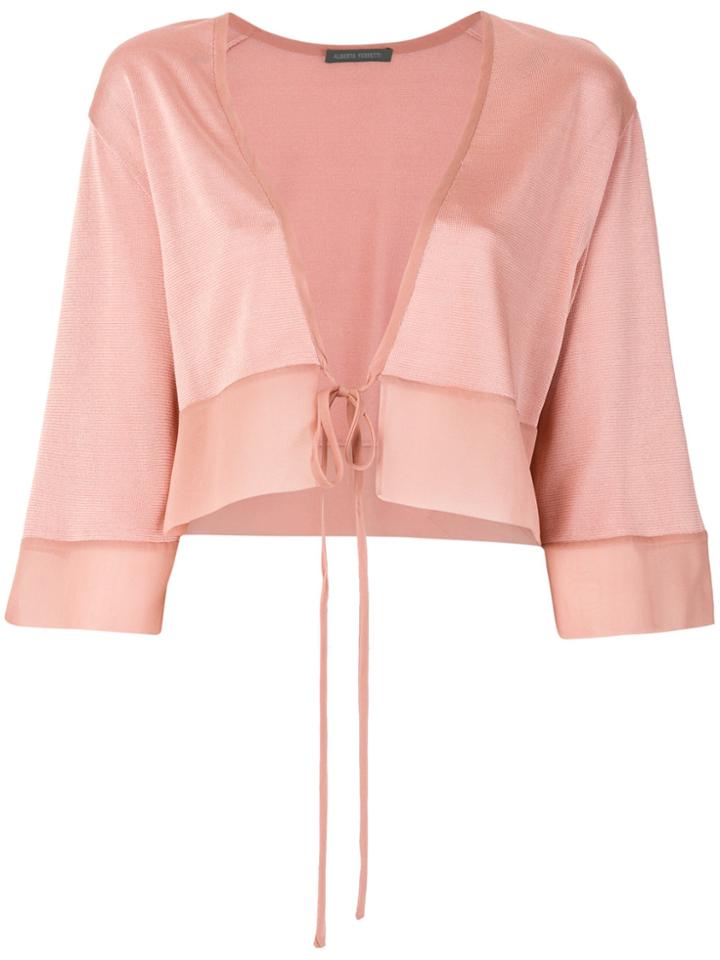 Alberta Ferretti Cropped Tie Front Cardigan - Pink & Purple
