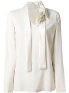 Brunello Cucinelli Floral Tie Collar V Neck Blouse, Women's, Size: L, Nude/neutrals, Silk/spandex/elastane/polyamide