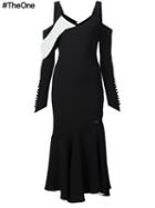 Prabal Gurung Buttoned Cold Shoulder Dress, Women's, Size: 8, Black, Silk