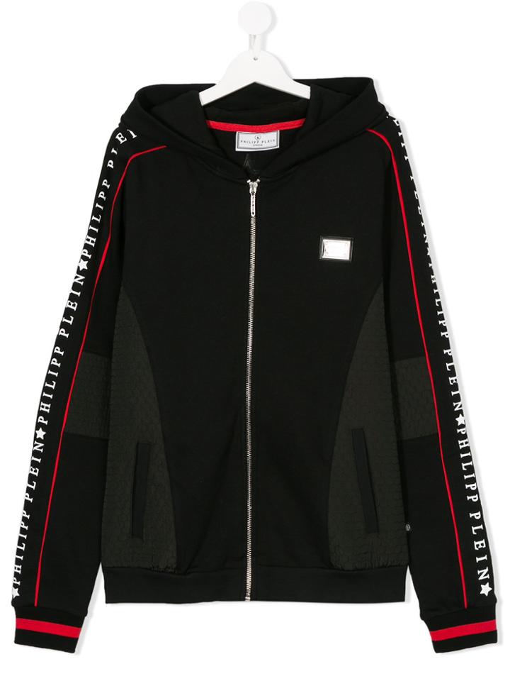 Philipp Plein Junior Teen Logo Trim Hoodie - Black