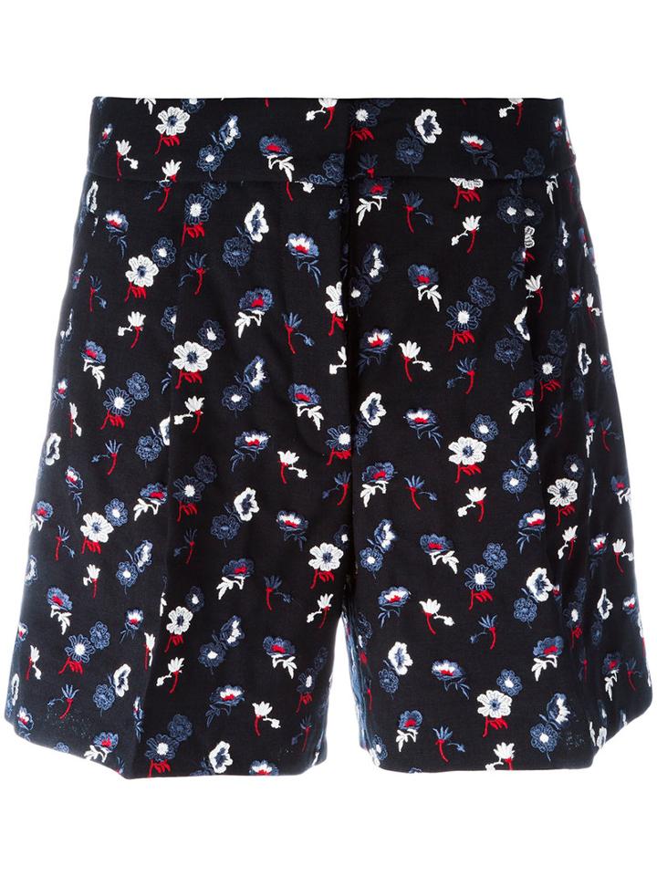Thom Browne - Embroidered Floral Shorts - Women - Silk/wool - 42, Women's, Blue, Silk/wool