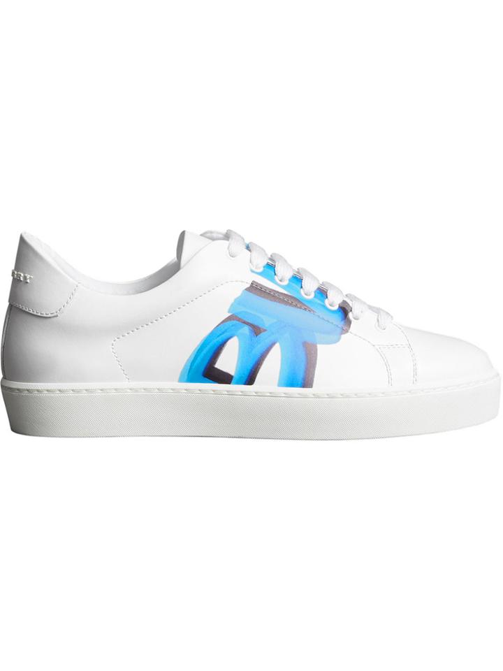 Burberry Graffiti Print Leather Sneakers - White