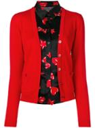 Moschino Layered Shirt Trim Cardigan, Women's, Size: 40, Red, Silk/cotton