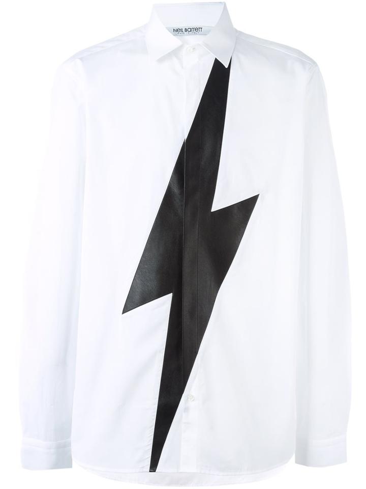 Neil Barrett Lightning Bolt Shirt, Men's, Size: 39, White, Cotton/polyester