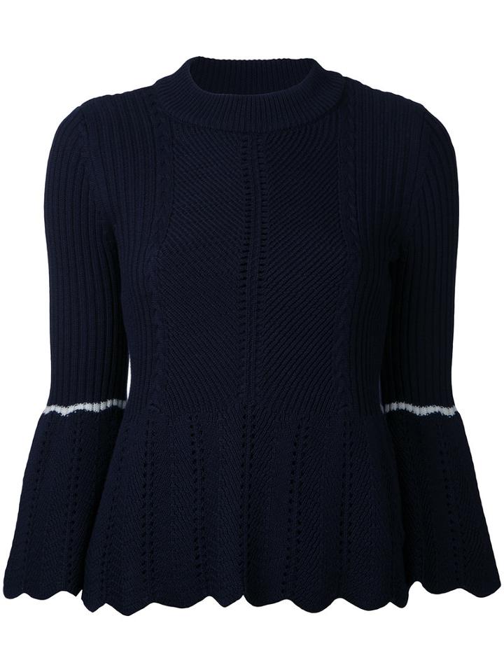 Loveless Bell Sleeve Ribbed Jumper, Women's, Size: 34, Blue, Cotton/acrylic