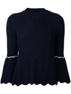 Loveless Bell Sleeve Ribbed Jumper, Women's, Size: 34, Blue, Cotton/acrylic
