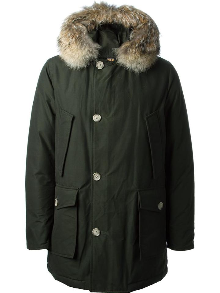 Woolrich Fur Detail Padded Coat, Men's, Size: L, Green, Cotton/nylon