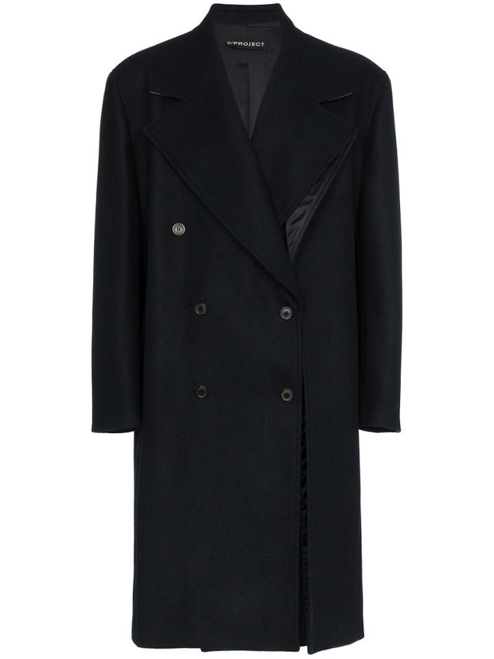 Y / Project Panelled Double Breasted Wool Coat - Blue