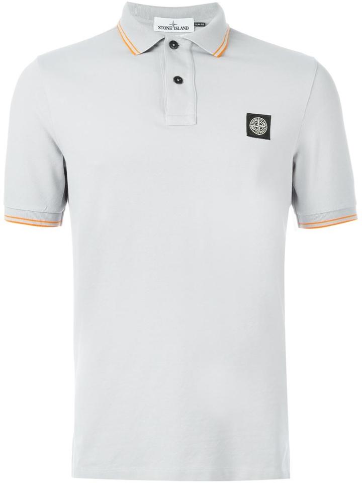 Stone Island Piped Collar Polo Shirt, Men's, Size: Xxl, Grey, Cotton/spandex/elastane