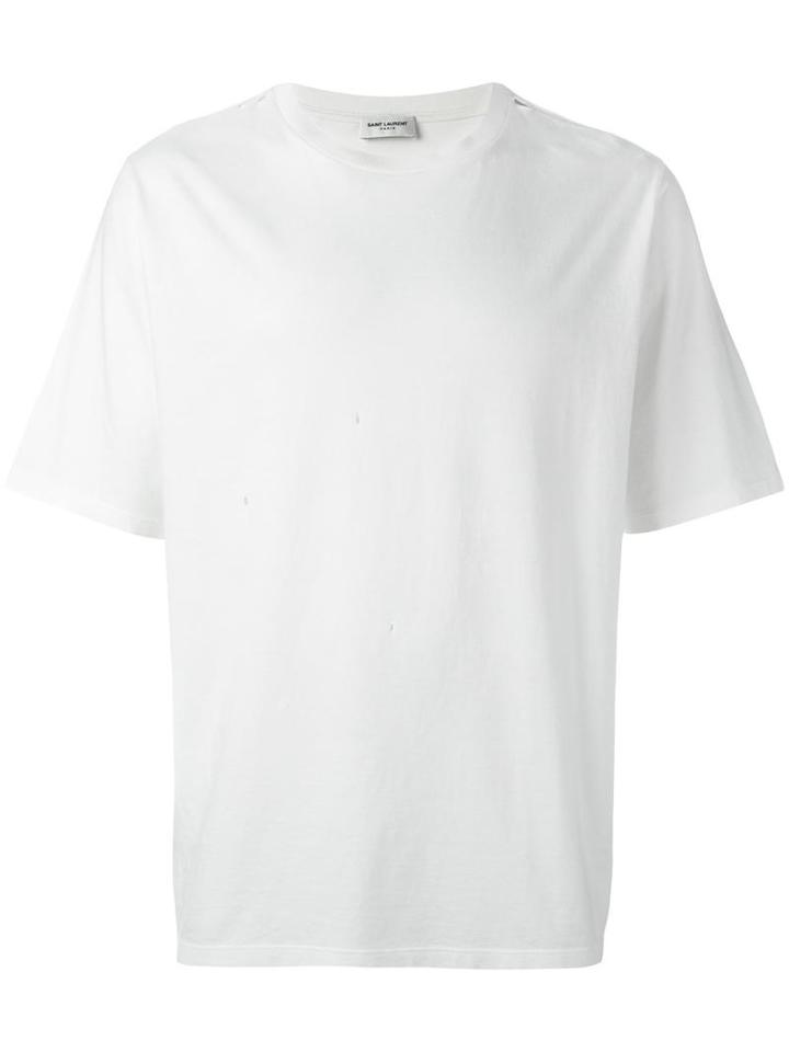 Saint Laurent Distressed Effect T-shirt, Men's, Size: Large, White, Cotton