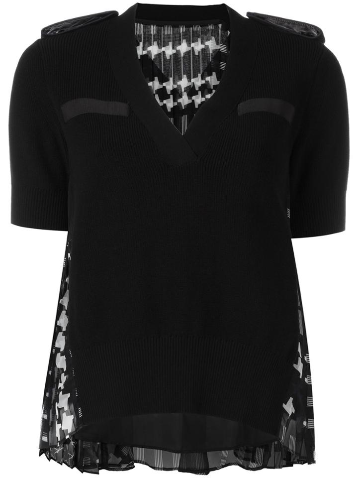 Sacai Houndstooth Panel Knitted Top - Black