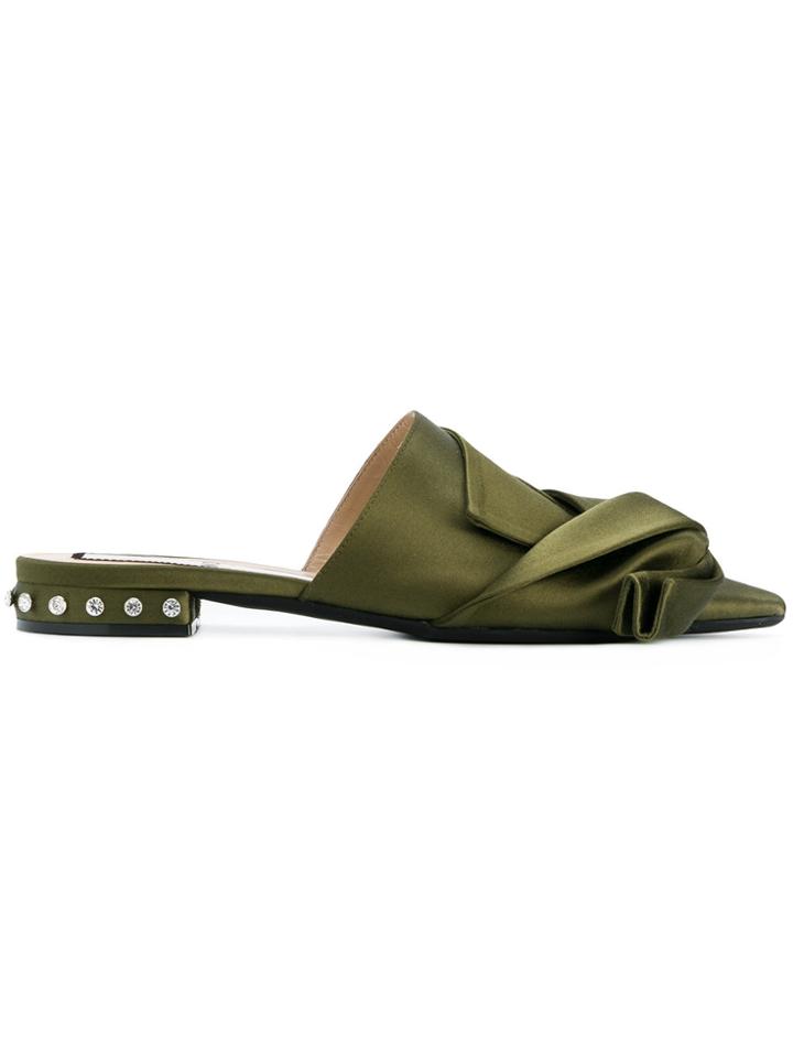 No21 Twisted Bow Design Slippers - Green