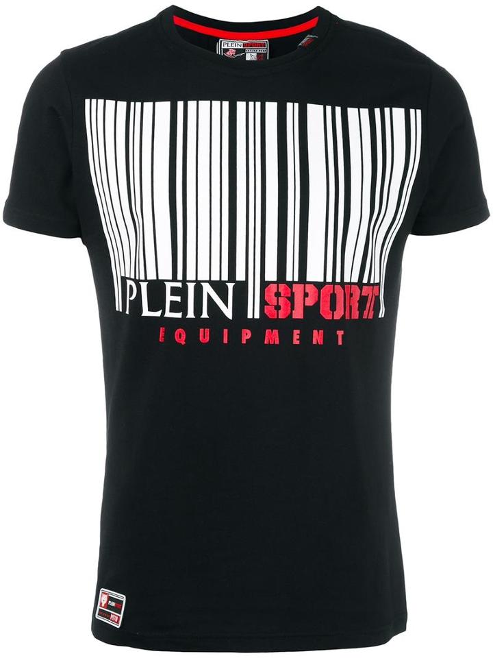 Plein Sport Bar Code Print T-shirt, Men's, Size: Medium, Black