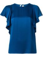 Lanvin Ruffle Sleeve Top, Women's, Size: 44, Blue, Acetate/viscose