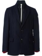 Moncler Buttoned Layer Effect Blazer, Men's, Size: 4, Blue, Wool/polyamide/polyester/feather Down