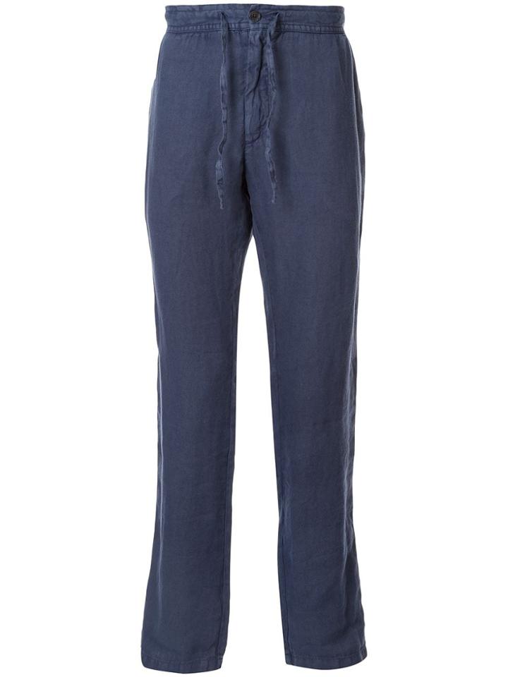 120% Lino Straight-leg Drawstring Trousers - Blue