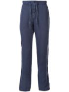 120% Lino Straight-leg Drawstring Trousers - Blue
