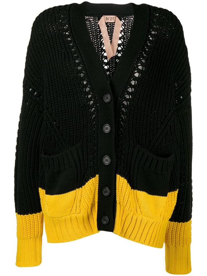 Nº21 Two Tone Knitted Cardigan - Black