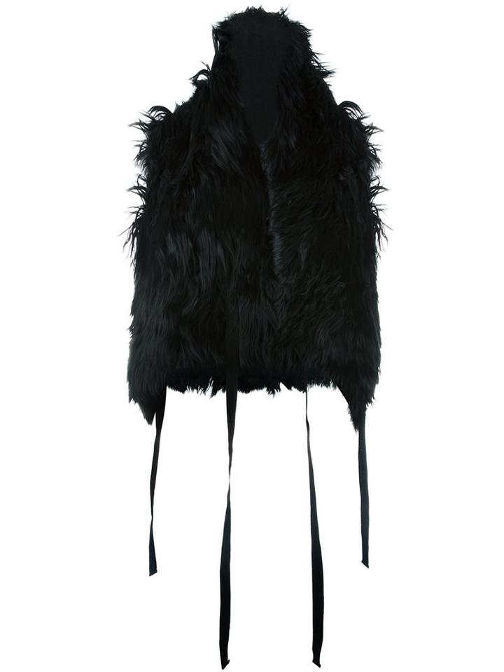 Ann Demeulemeester 'wrap Mosso' Jacket, Women's, Size: Large, Black, Cotton/polyamide/polyester/lama Fur