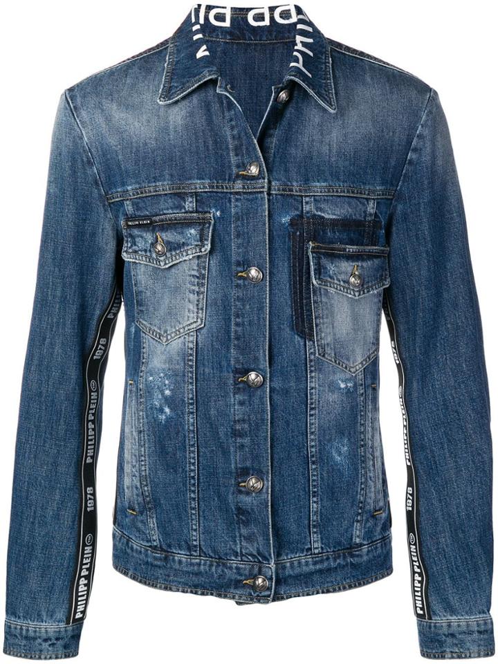 Philipp Plein Logo Trimmed Denim Jacket - Blue