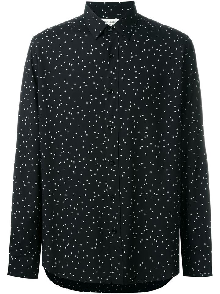 Saint Laurent Dot Print Shirt, Men's, Size: 41, Black, Viscose
