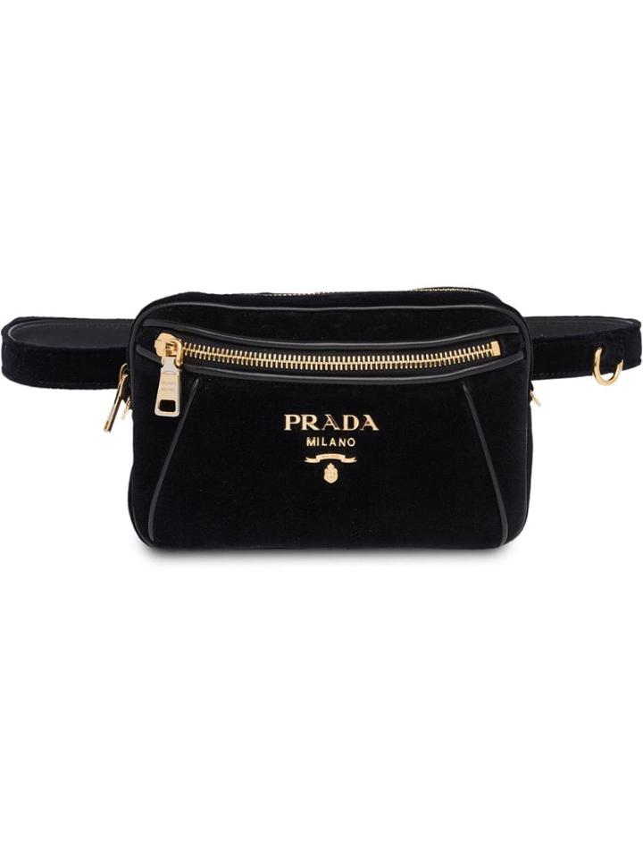 Prada Velvet And Leather Belt Bag - Black