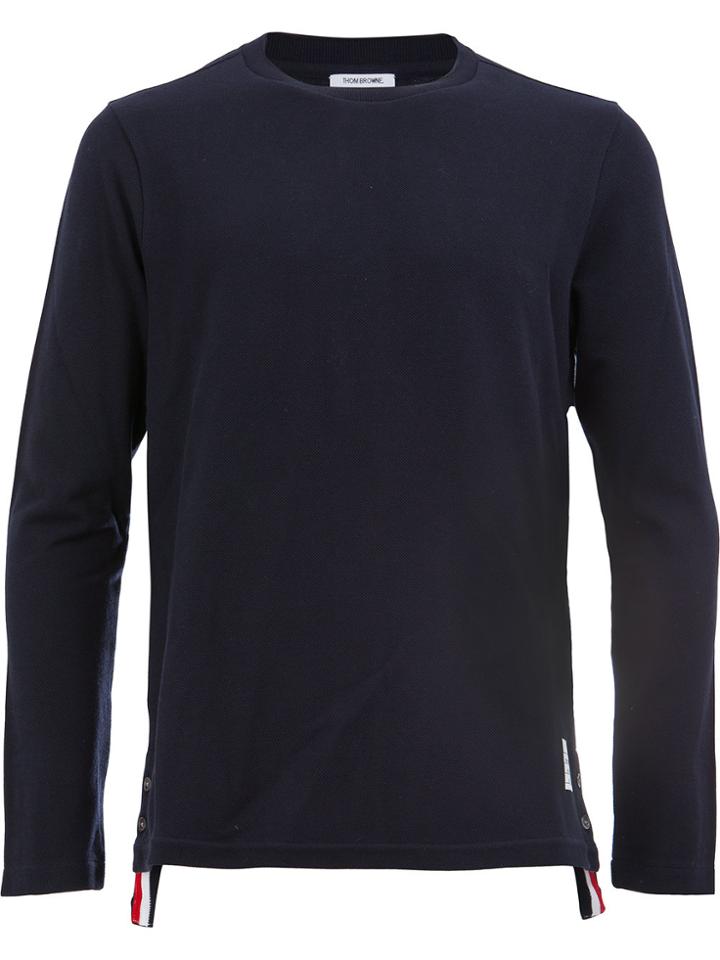 Thom Browne Center-back Stripe Relaxed Fit Long Sleeve Pique Polo Tee