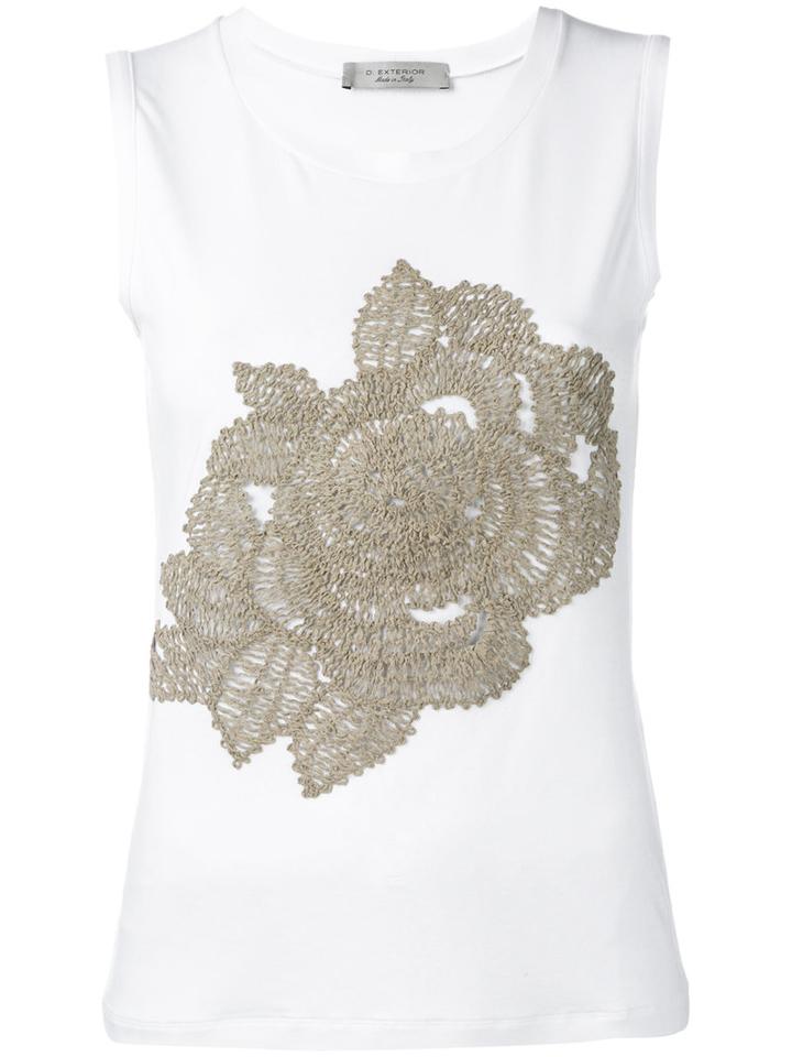 D.exterior Floral Embroidered Tank Top, Women's, Size: Xl, White, Acrylic/polyamide/polyurethane/viscose