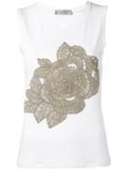 D.exterior Floral Embroidered Tank Top, Women's, Size: Xl, White, Acrylic/polyamide/polyurethane/viscose