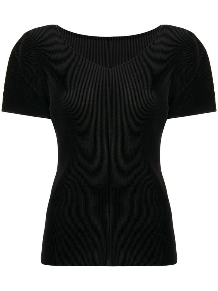 Pleats Please By Issey Miyake Pleated Short Sleeve Top - Black