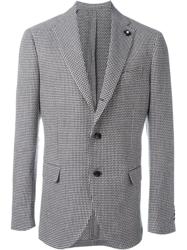 Lardini Jacquard Single Breasted Blazer, Men's, Size: 52, Blue, Cotton/linen/flax/viscose/cupro