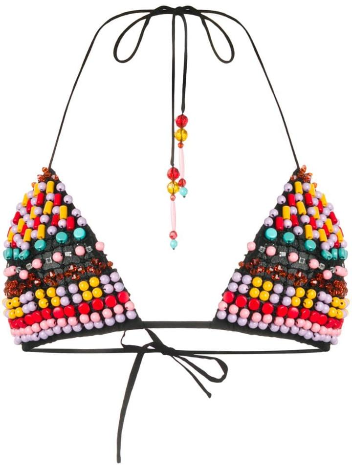 Emilio Pucci Beaded Macramé Bikini Top - Red