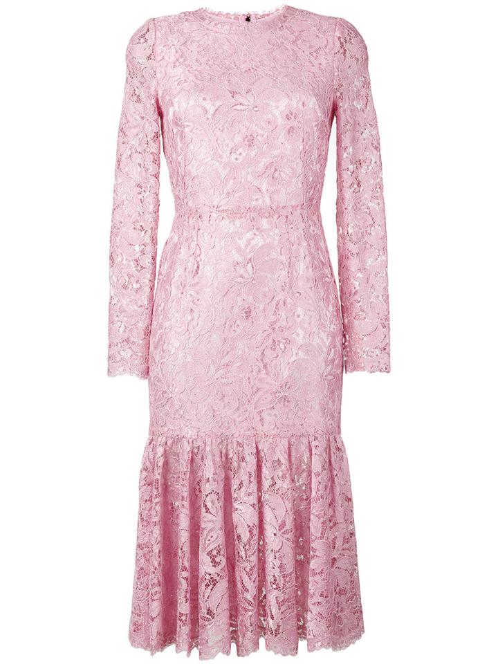 Dolce & Gabbana Lace Peplum Dress, Women's, Size: 44, Pink/purple, Viscose/polyamide/silk/spandex/elastane