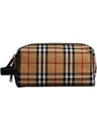 Burberry Vintage Check And Leather Pouch - Brown