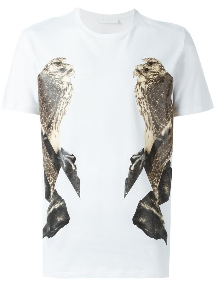 Neil Barrett Bird Print T-shirt, Men's, Size: Large, White, Cotton