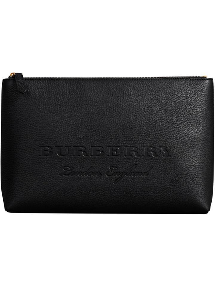 Burberry Large Embossed Leather Zip Pouch - Black