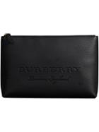 Burberry Large Embossed Leather Zip Pouch - Black