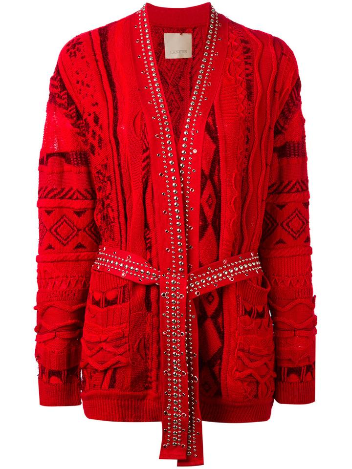 Laneus - Embellished Intarsia-knit Cardigan - Women - Cotton/polyamide/viscose - 40, Red, Cotton/polyamide/viscose