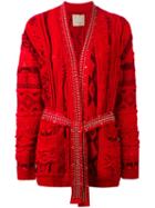 Laneus - Embellished Intarsia-knit Cardigan - Women - Cotton/polyamide/viscose - 40, Red, Cotton/polyamide/viscose