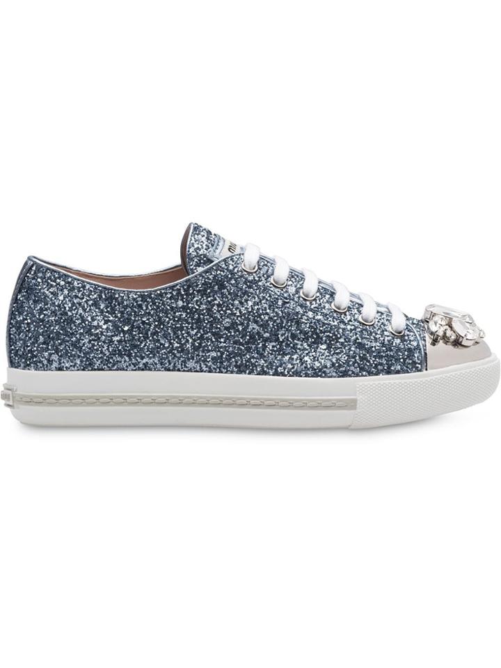 Miu Miu Jewelled Glitter Sneakers - Blue