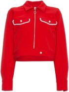 Adam Selman Faux Pearl Embellished Crop Jacket - Red