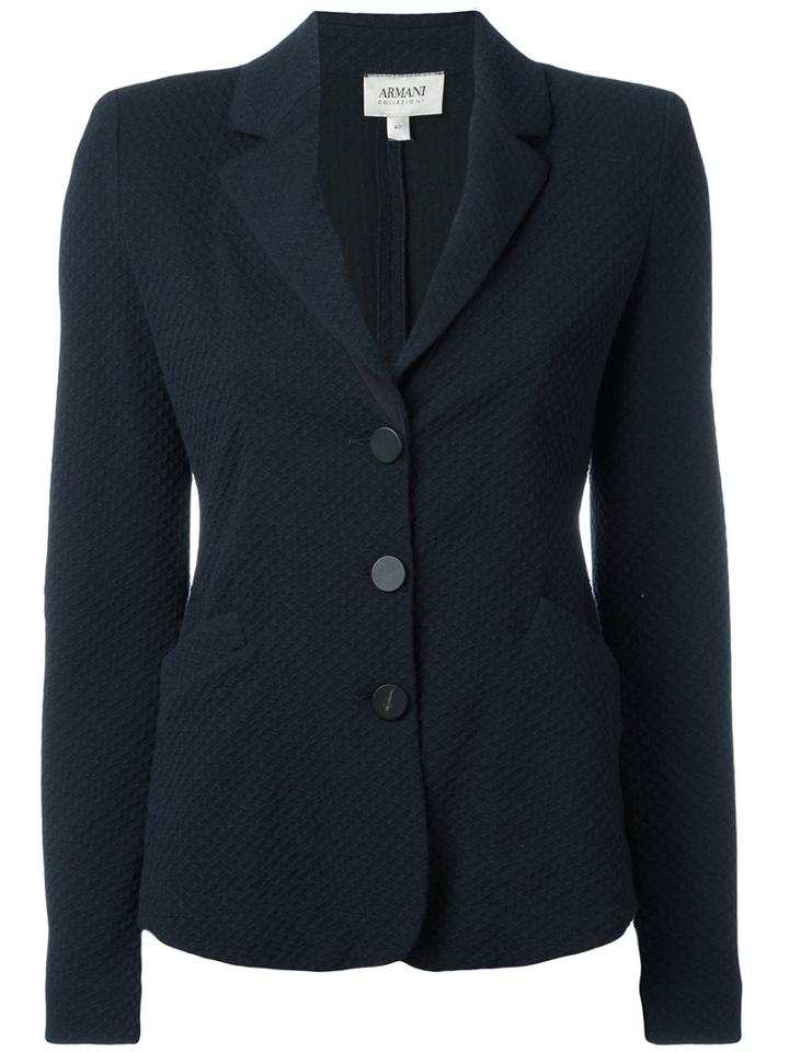 Armani Collezioni Textured Button Blazer, Women's, Size: 46, Blue, Polyester/viscose/spandex/elastane