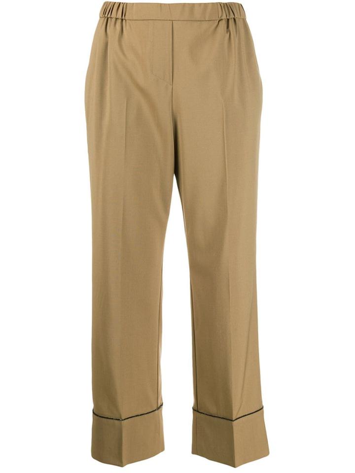 Nº21 Contrast Beaded Cropped Trousers - Brown